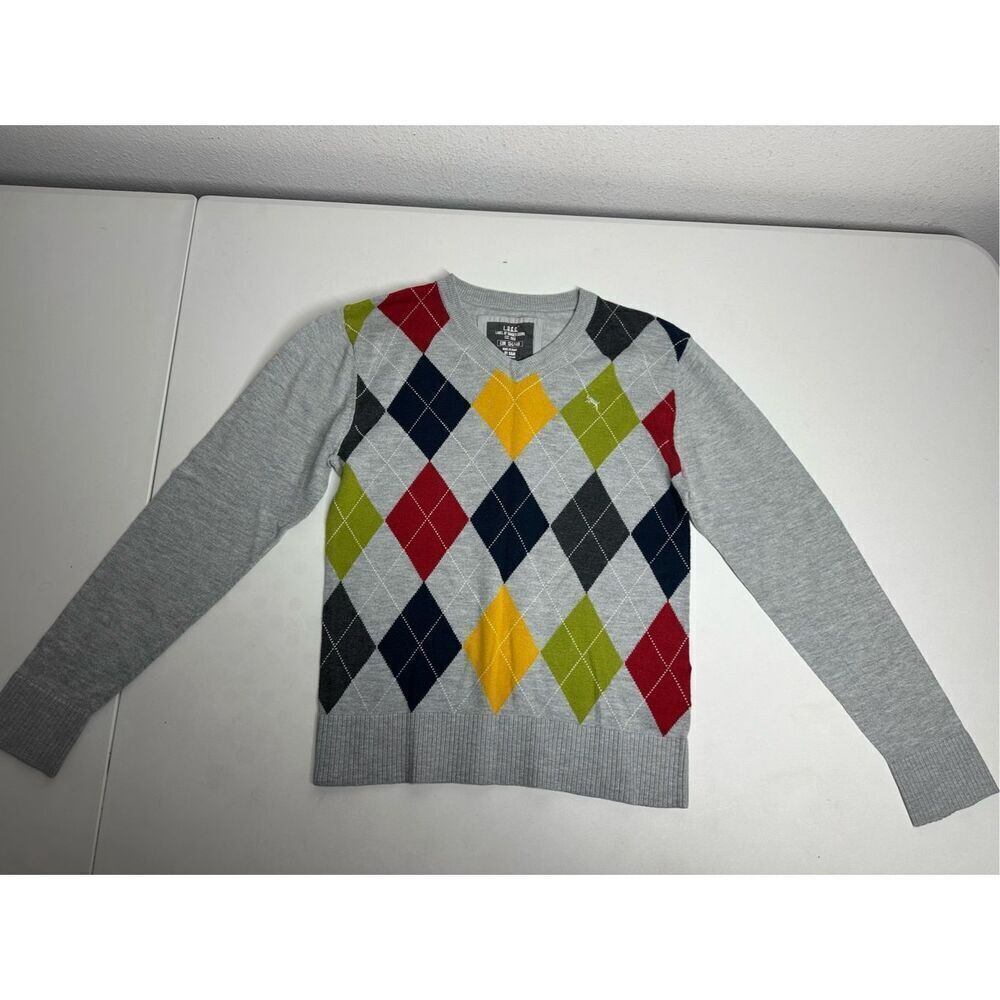 L.O.G.G. By H&M Gray Argyle Sweater Multi-color Casual Cotton Blend Size 9-10Y